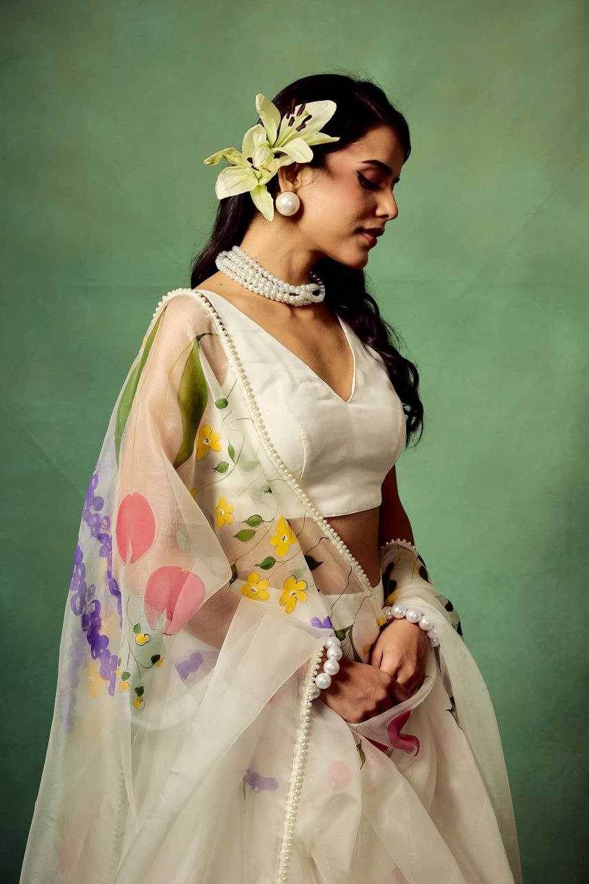 Silk Printed White Lehenga - MYLUXURY LANE ENTERPRISE